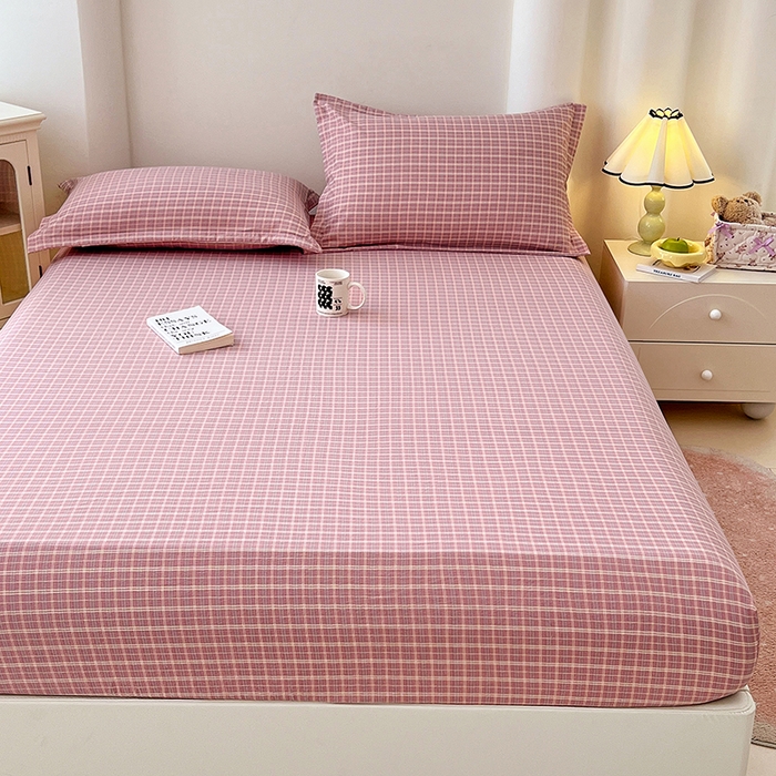 91家纺网 家纺一手货源 找家纺 （总）梦舒羽 2025新款双层纱格子床笠防滑床罩床垫保护套榻榻米宿舍三件套
