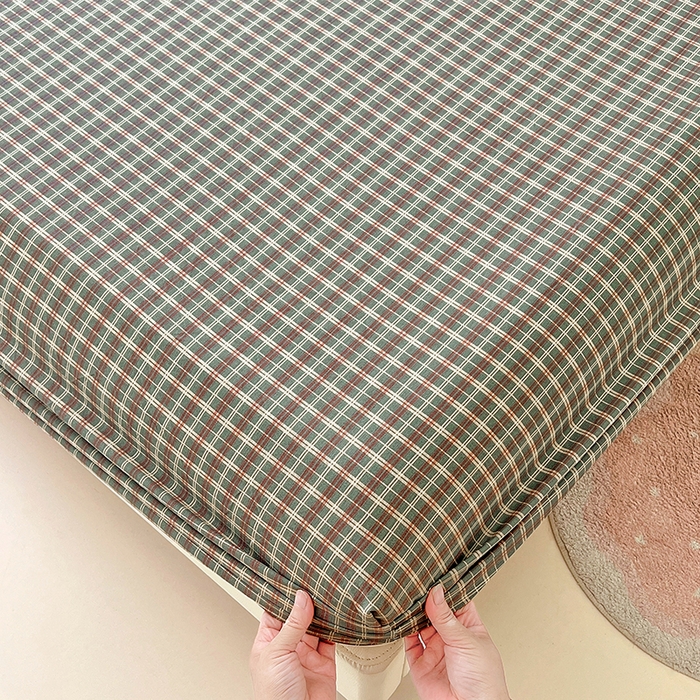 梦舒羽 2025新款双层纱格子床笠防滑床罩床垫保护套榻榻米宿舍三件套 常规款-简兮绿格