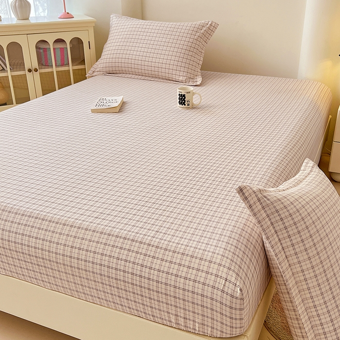 91家纺网 家纺一手货源 找家纺 梦舒羽 2025新款双层纱格子床笠防滑床罩床垫保护套榻榻米宿舍三件套 常规款-可可咖格