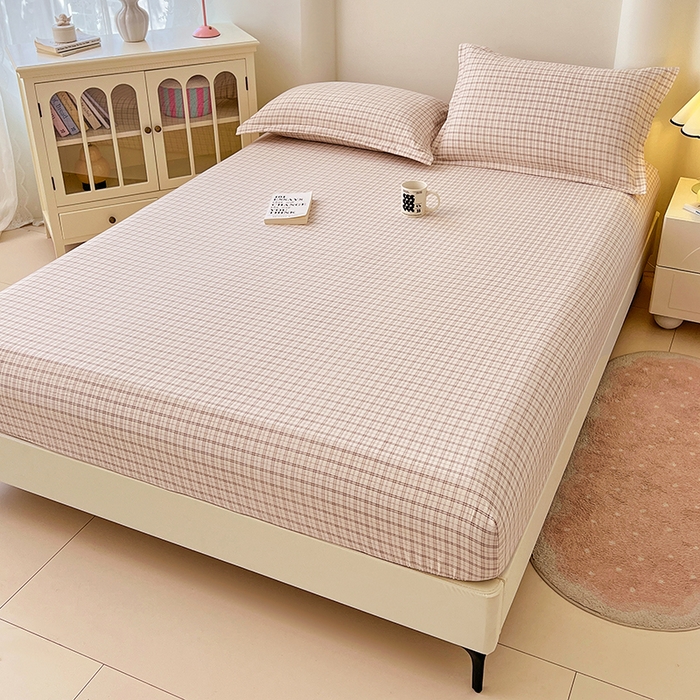 91家纺网 家纺一手货源 找家纺 梦舒羽 2025新款双层纱格子床笠防滑床罩床垫保护套榻榻米宿舍三件套 常规款-可可咖格