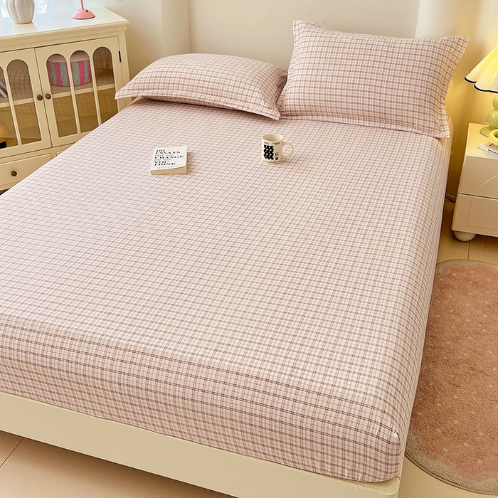 91家纺网 家纺一手货源 找家纺 梦舒羽 2025新款双层纱格子床笠防滑床罩床垫保护套榻榻米宿舍三件套 常规款-可可咖格