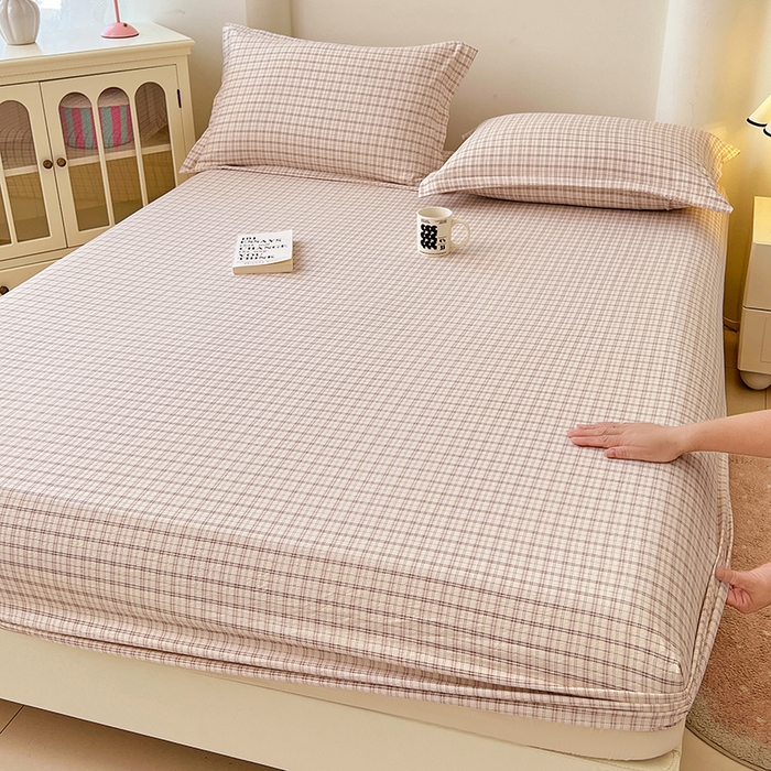 91家纺网 家纺一手货源 找家纺 梦舒羽 2025新款双层纱格子床笠防滑床罩床垫保护套榻榻米宿舍三件套 常规款-可可咖格