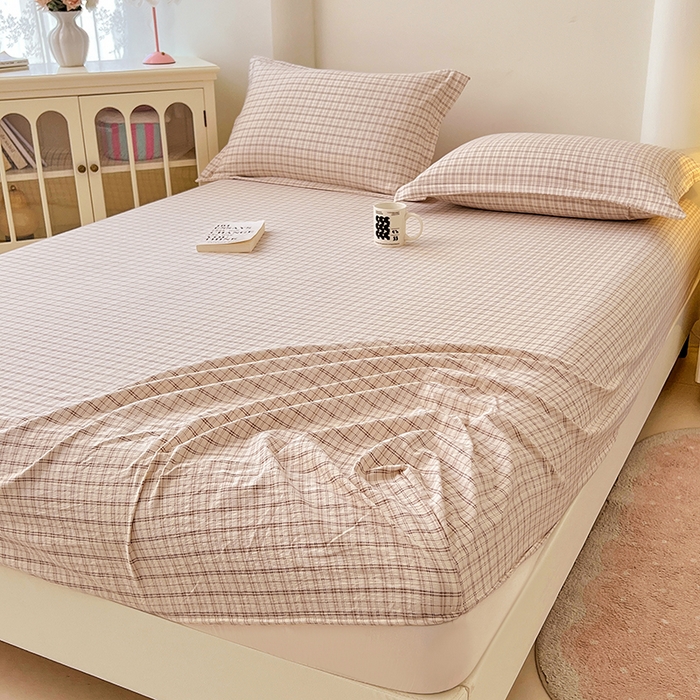 91家纺网 家纺一手货源 找家纺 梦舒羽 2025新款双层纱格子床笠防滑床罩床垫保护套榻榻米宿舍三件套 常规款-可可咖格