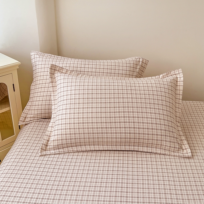 91家纺网 家纺一手货源 找家纺 梦舒羽 2025新款双层纱格子床笠防滑床罩床垫保护套榻榻米宿舍三件套 常规款-可可咖格