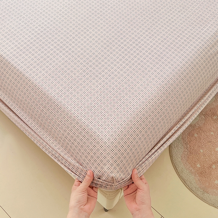梦舒羽 2025新款双层纱格子床笠防滑床罩床垫保护套榻榻米宿舍三件套 常规款-莱茵粉格