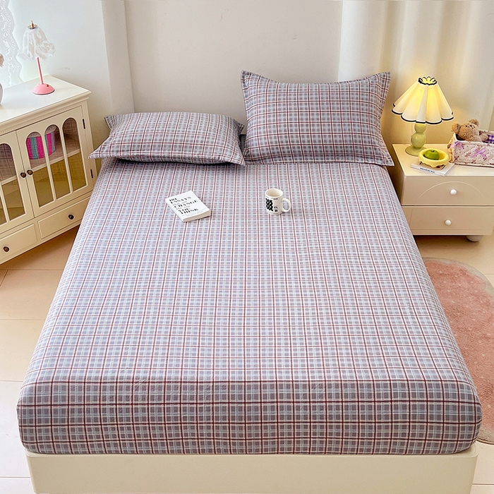 91家纺网 家纺一手货源 找家纺 梦舒羽 2025新款双层纱格子床笠防滑床罩床垫保护套榻榻米宿舍三件套 常规款-洛卡深灰