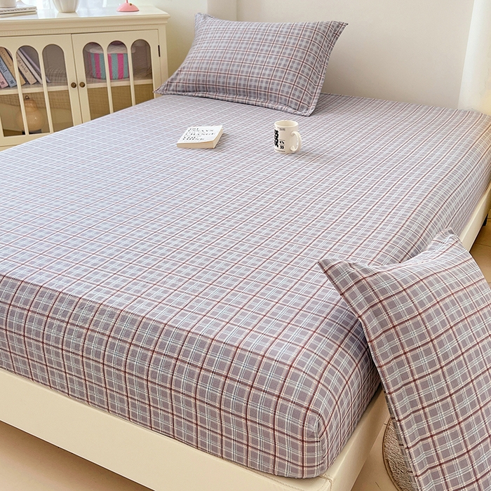 91家纺网 家纺一手货源 找家纺 梦舒羽 2025新款双层纱格子床笠防滑床罩床垫保护套榻榻米宿舍三件套 常规款-洛卡深灰