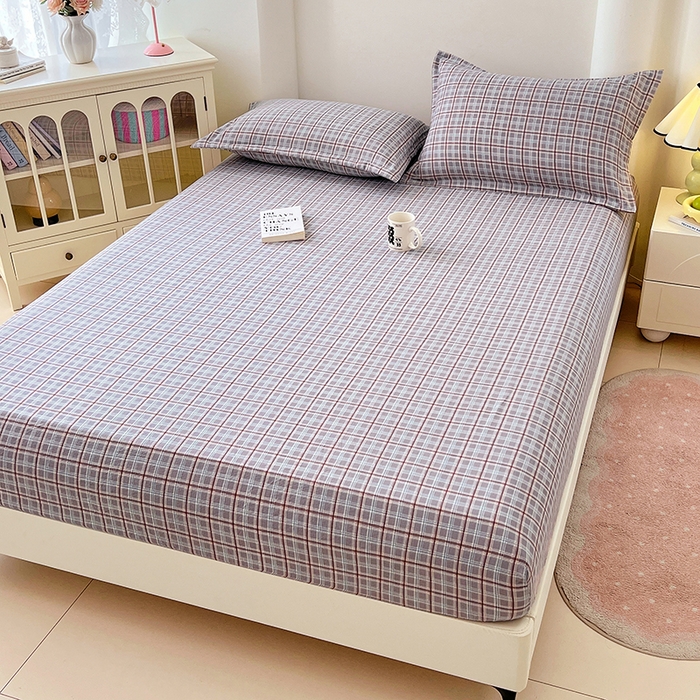 91家纺网 家纺一手货源 找家纺 梦舒羽 2025新款双层纱格子床笠防滑床罩床垫保护套榻榻米宿舍三件套 常规款-洛卡深灰