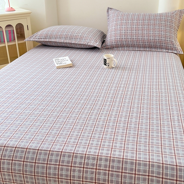 91家纺网 家纺一手货源 找家纺 梦舒羽 2025新款双层纱格子床笠防滑床罩床垫保护套榻榻米宿舍三件套 常规款-洛卡深灰
