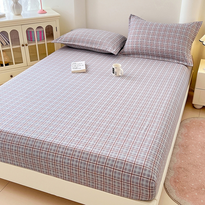 91家纺网 家纺一手货源 找家纺 梦舒羽 2025新款双层纱格子床笠防滑床罩床垫保护套榻榻米宿舍三件套 常规款-洛卡深灰