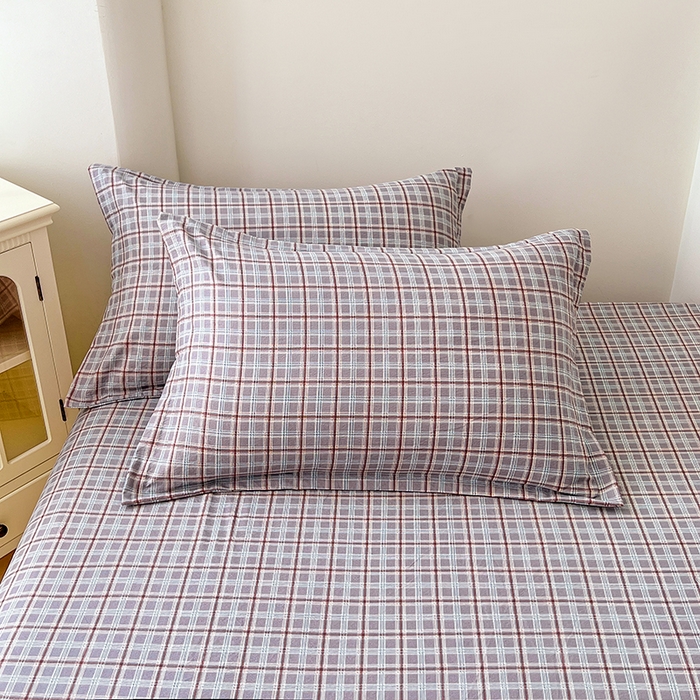 91家纺网 家纺一手货源 找家纺 梦舒羽 2025新款双层纱格子床笠防滑床罩床垫保护套榻榻米宿舍三件套 常规款-洛卡深灰