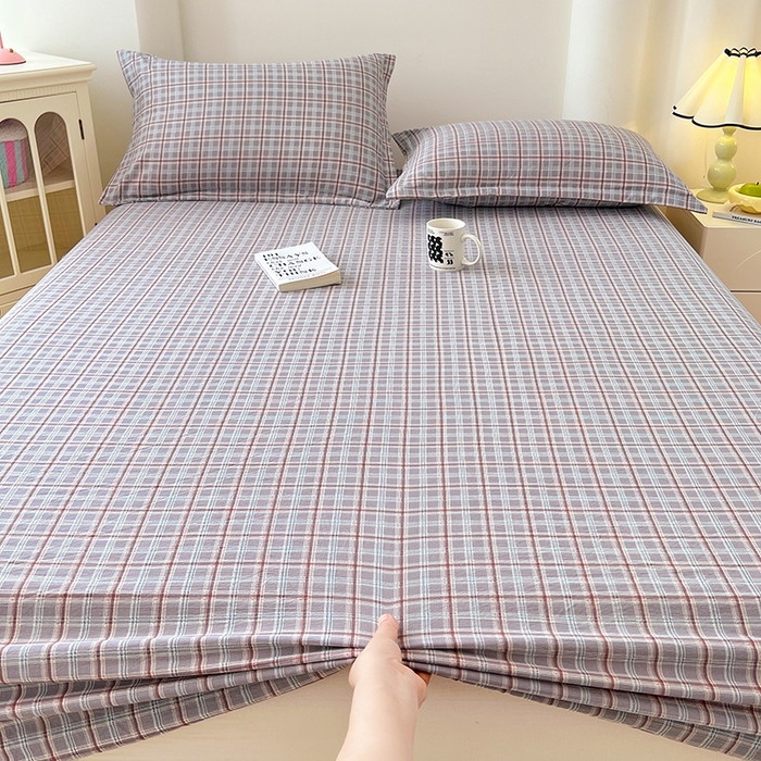 91家纺网 家纺一手货源 找家纺 梦舒羽 2025新款双层纱格子床笠防滑床罩床垫保护套榻榻米宿舍三件套 常规款-洛卡深灰