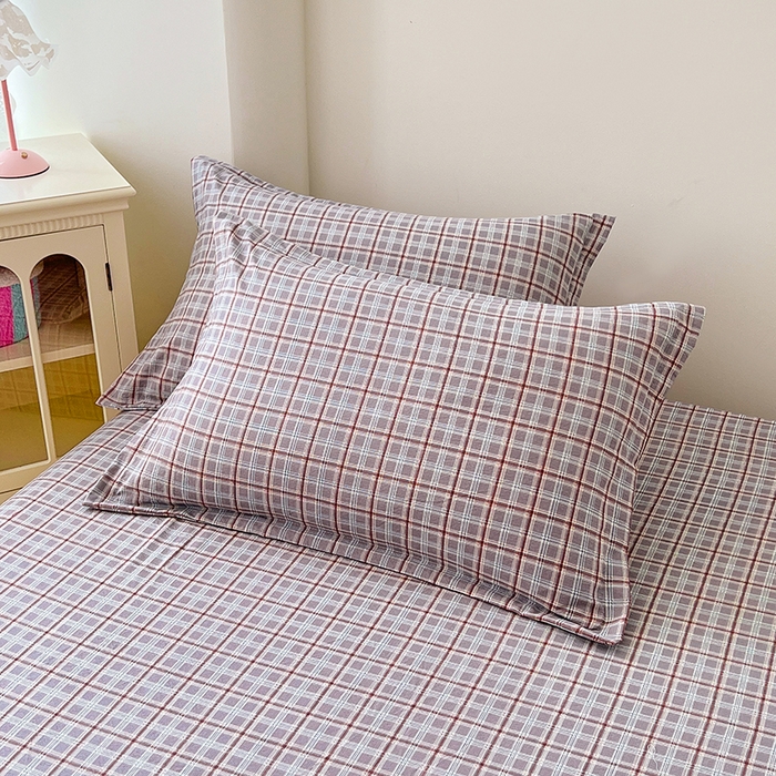 91家纺网 家纺一手货源 找家纺 梦舒羽 2025新款双层纱格子床笠防滑床罩床垫保护套榻榻米宿舍三件套 常规款-洛卡深灰