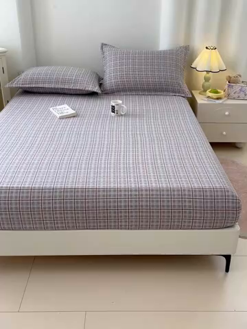91家纺网 家纺一手货源 找家纺 梦舒羽 2025新款双层纱格子床笠防滑床罩床垫保护套榻榻米宿舍三件套 常规款-洛卡深灰