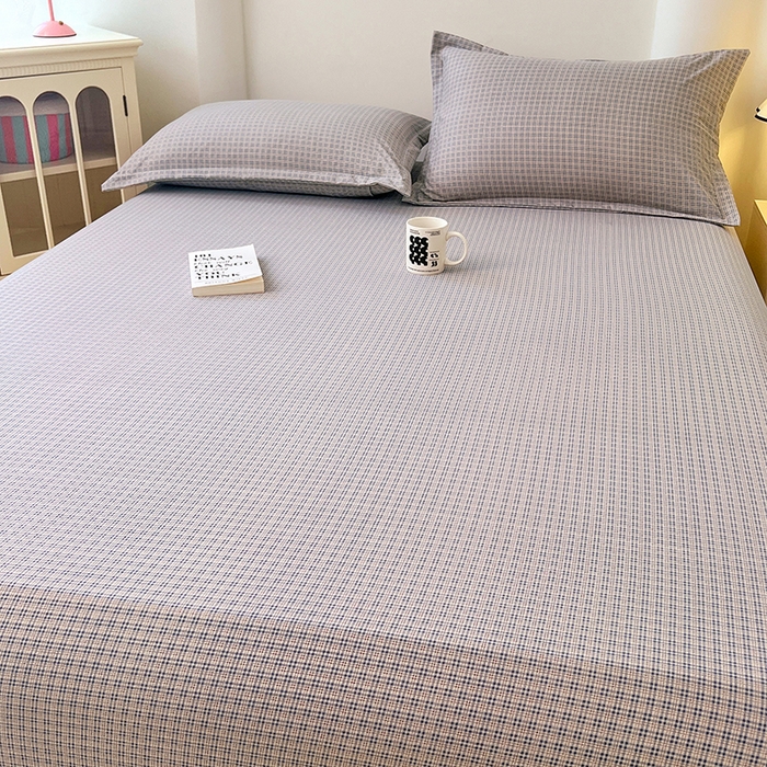 91家纺网 家纺一手货源 找家纺 梦舒羽 2025新款双层纱格子床笠防滑床罩床垫保护套榻榻米宿舍三件套 常规款-明古灰格