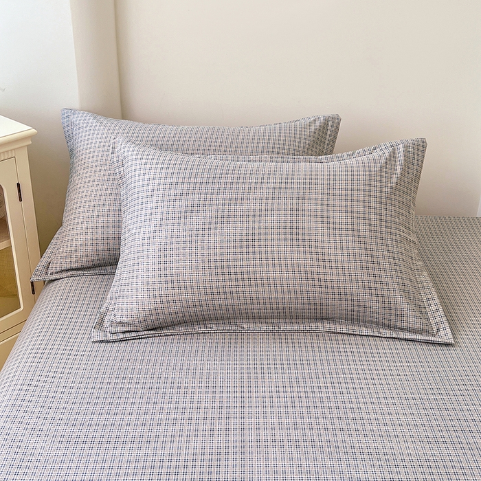 91家纺网 家纺一手货源 找家纺 梦舒羽 2025新款双层纱格子床笠防滑床罩床垫保护套榻榻米宿舍三件套 常规款-明古灰格