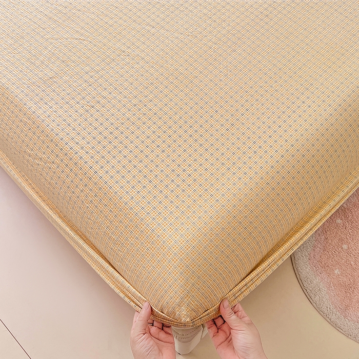 梦舒羽 2025新款双层纱格子床笠防滑床罩床垫保护套榻榻米宿舍三件套 常规款-秋田黄格