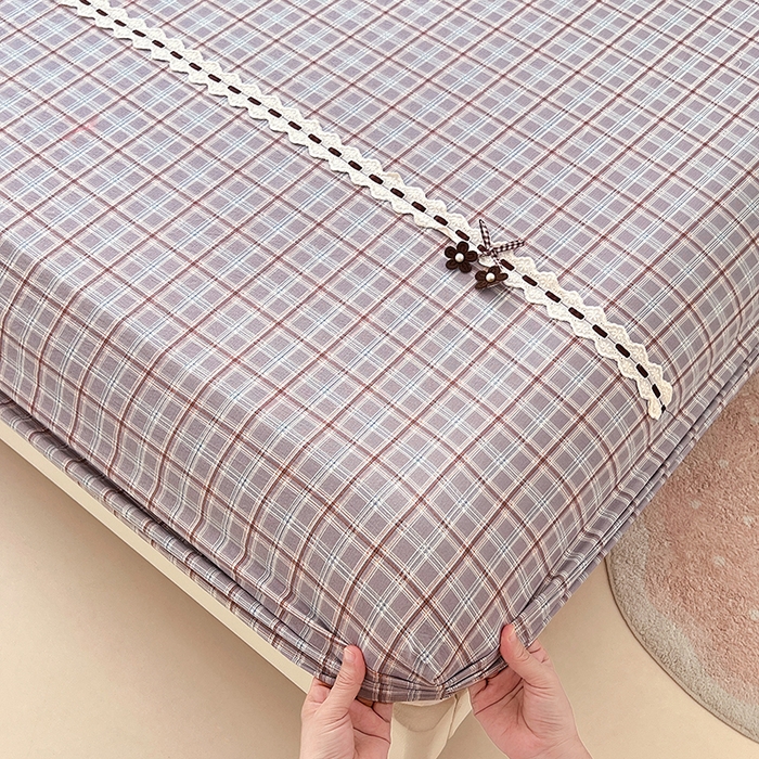 梦舒羽 2025新款双层纱格子花边床笠防滑蕾丝床罩床垫保护套榻榻米宿舍三件套 花边款-洛卡深灰
