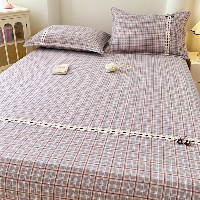 91家纺网 家纺一手货源 找家纺 梦舒羽 2025新款双层纱格子花边床笠防滑蕾丝床罩床垫保护套榻榻米宿舍三件套 花边款-洛卡深灰