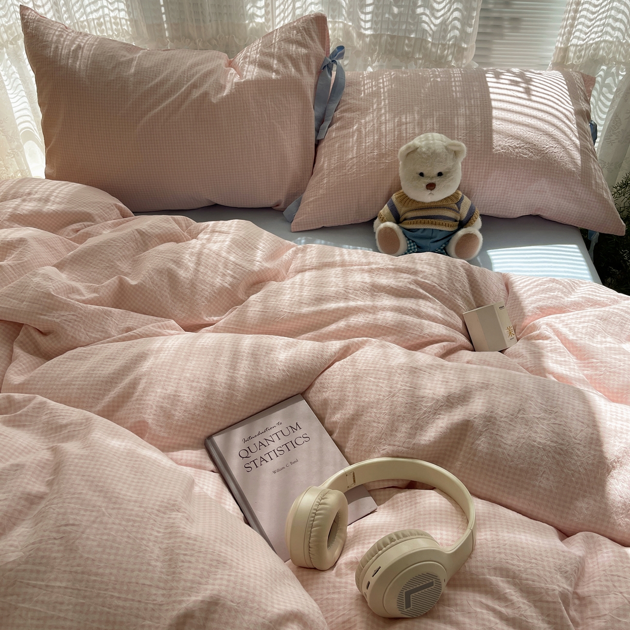 91家纺网 家纺一手货源 找家纺 繁花家居 2025新款超软少女手札系列学生季三件套四件套 少女-粉格+海盐蓝