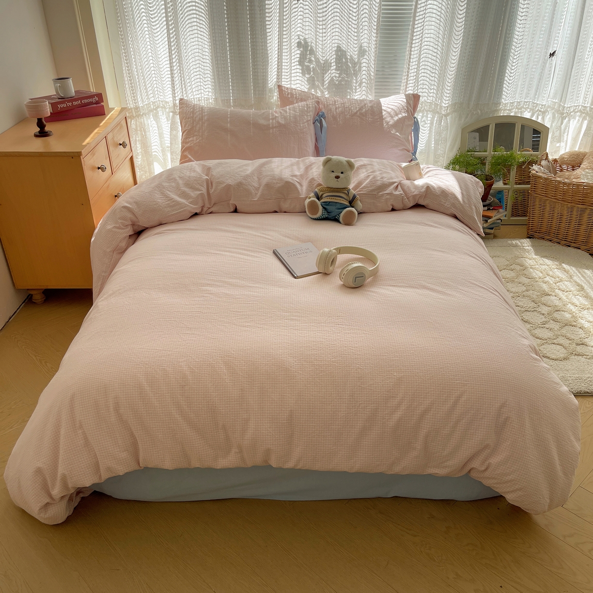 繁花家居 2025新款超软少女手札系列学生季三件套四件套 少女-粉格+海盐蓝