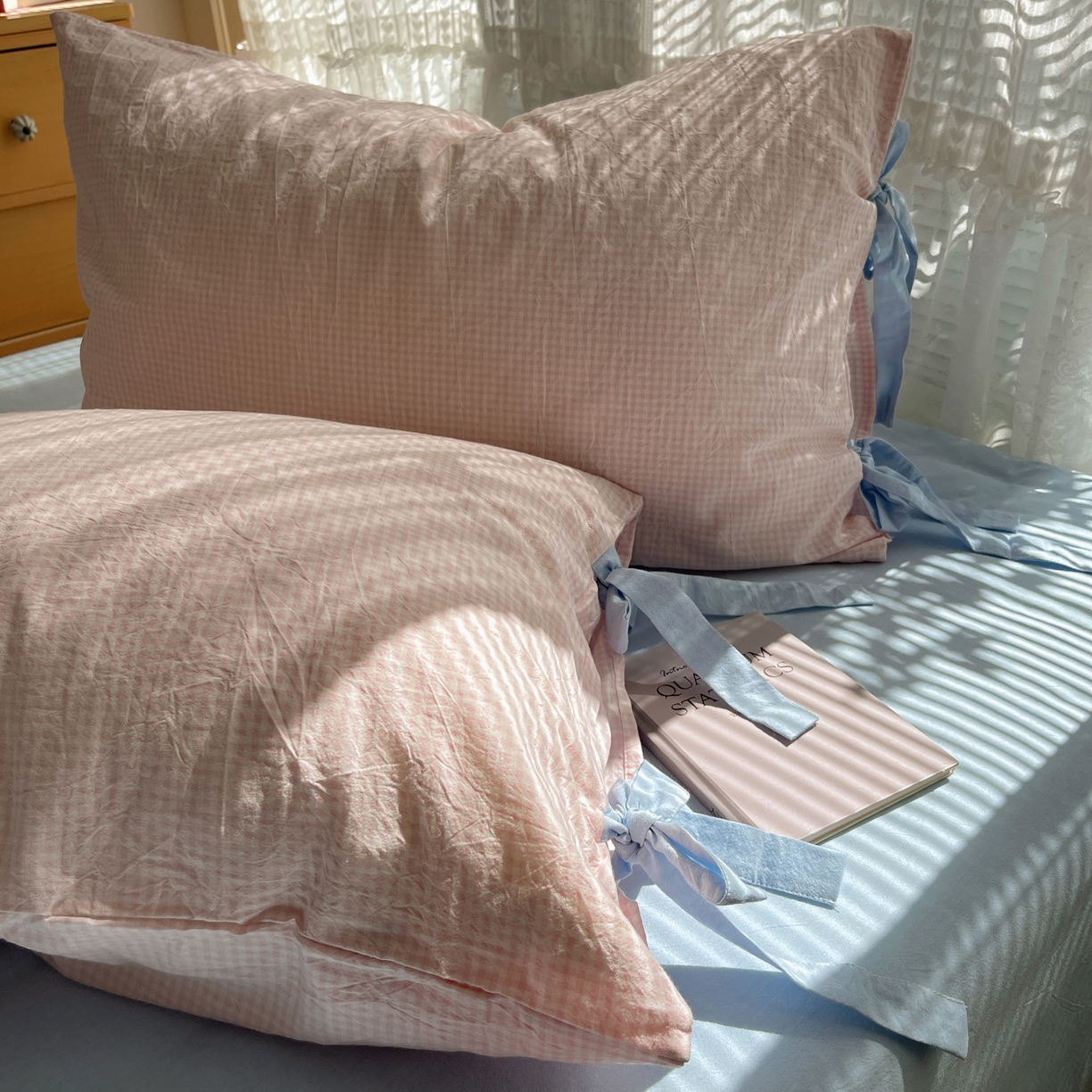 91家纺网 家纺一手货源 找家纺 繁花家居 2025新款超软少女手札系列学生季三件套四件套 少女-粉格+海盐蓝