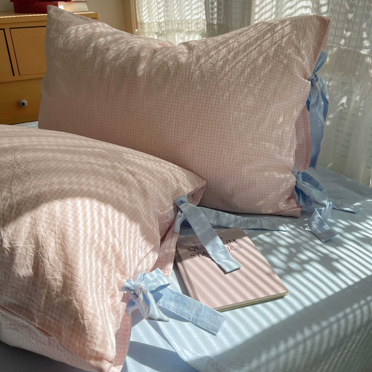 91家纺网 家纺一手货源 找家纺 繁花家居 2025新款超软少女手札系列学生季三件套四件套 少女-粉格+海盐蓝