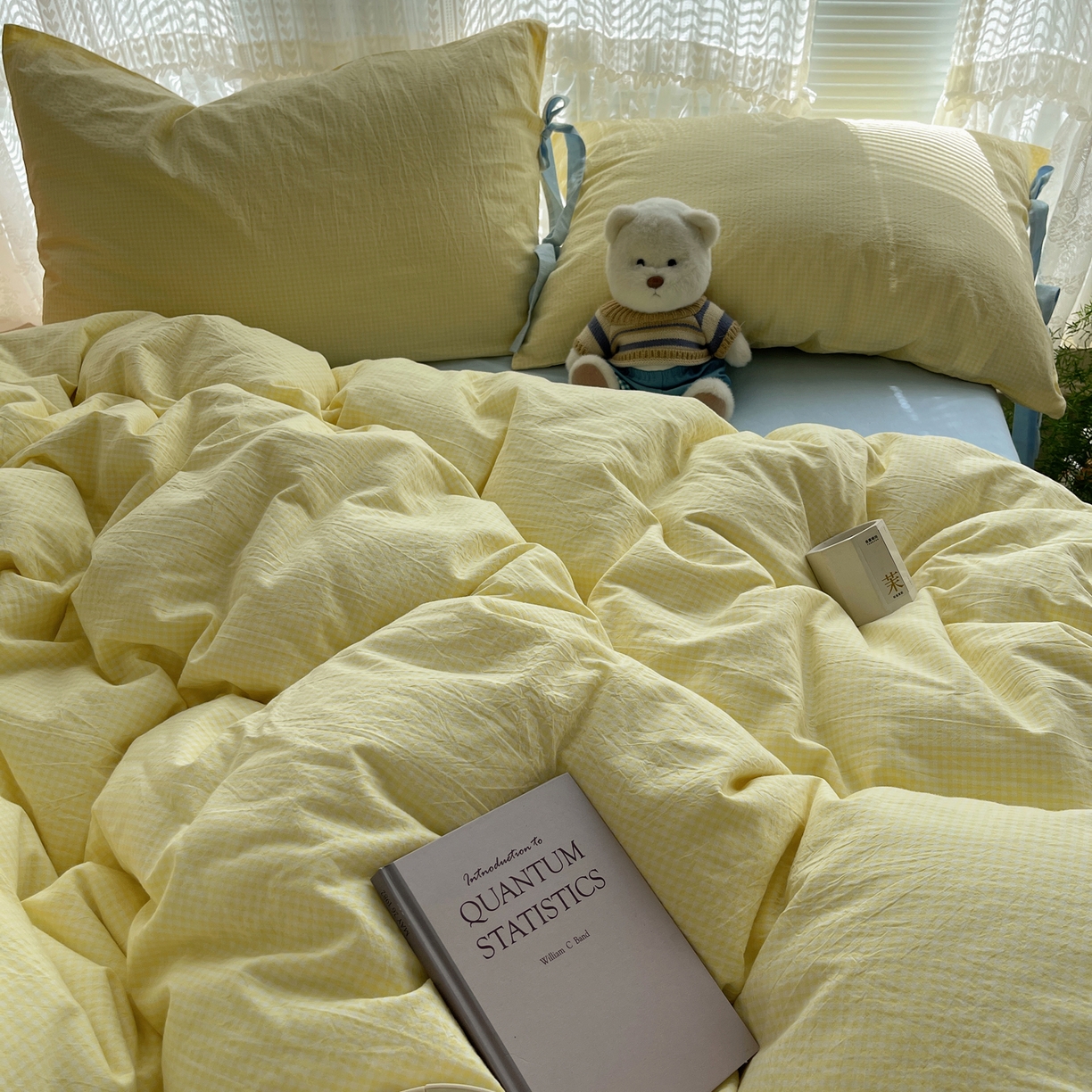 91家纺网 家纺一手货源 找家纺 繁花家居 2025新款超软少女手札系列学生季三件套四件套 少女-黄格+海盐蓝