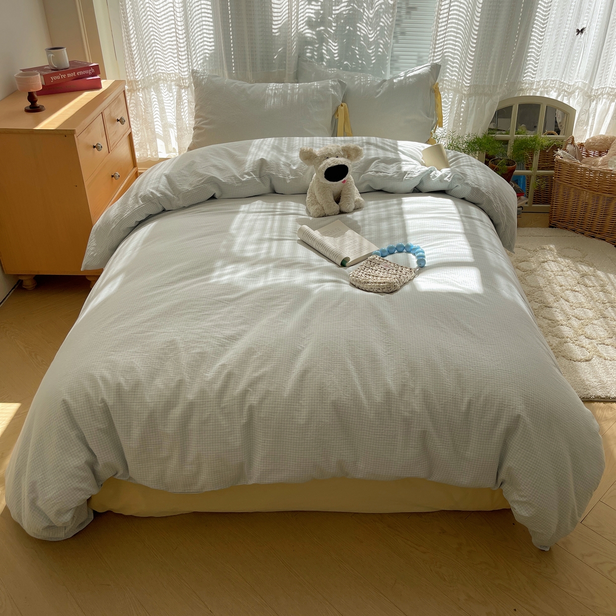 繁花家居 2025新款超软少女手札系列学生季三件套四件套 少女-蓝格+奶油黄