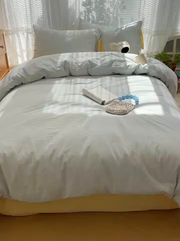 91家纺网 家纺一手货源 找家纺 繁花家居 2025新款超软少女手札系列学生季三件套四件套 少女-蓝格+奶油黄