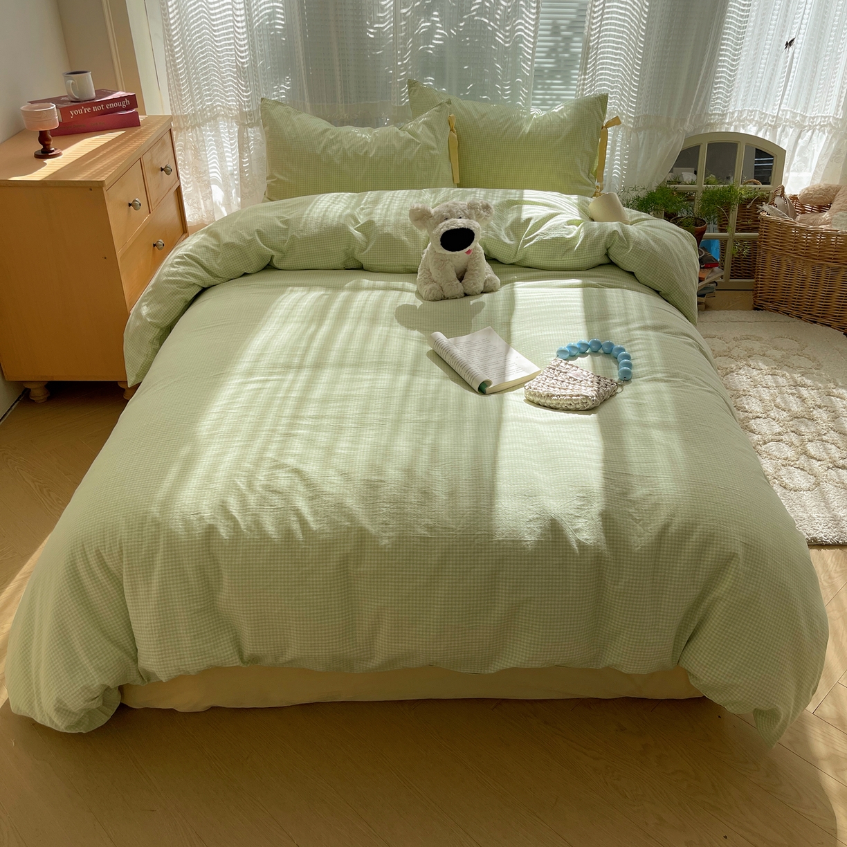 繁花家居 2025新款超软少女手札系列学生季三件套四件套 少女-绿格+奶油黄