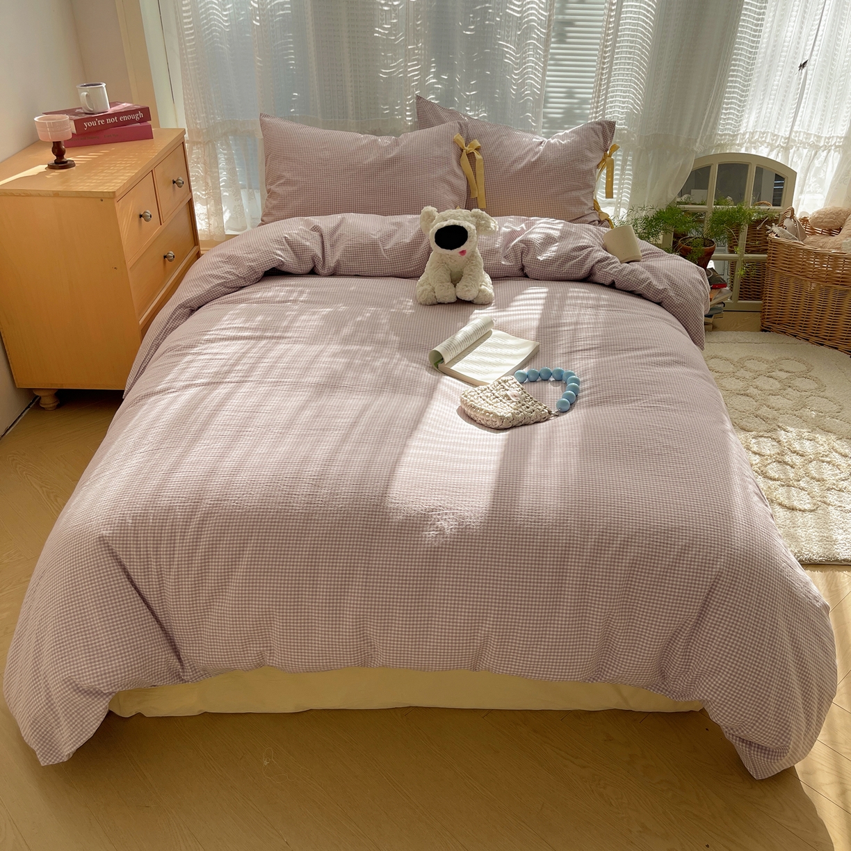 繁花家居 2025新款超软少女手札系列学生季三件套四件套 少女-紫格+奶油黄