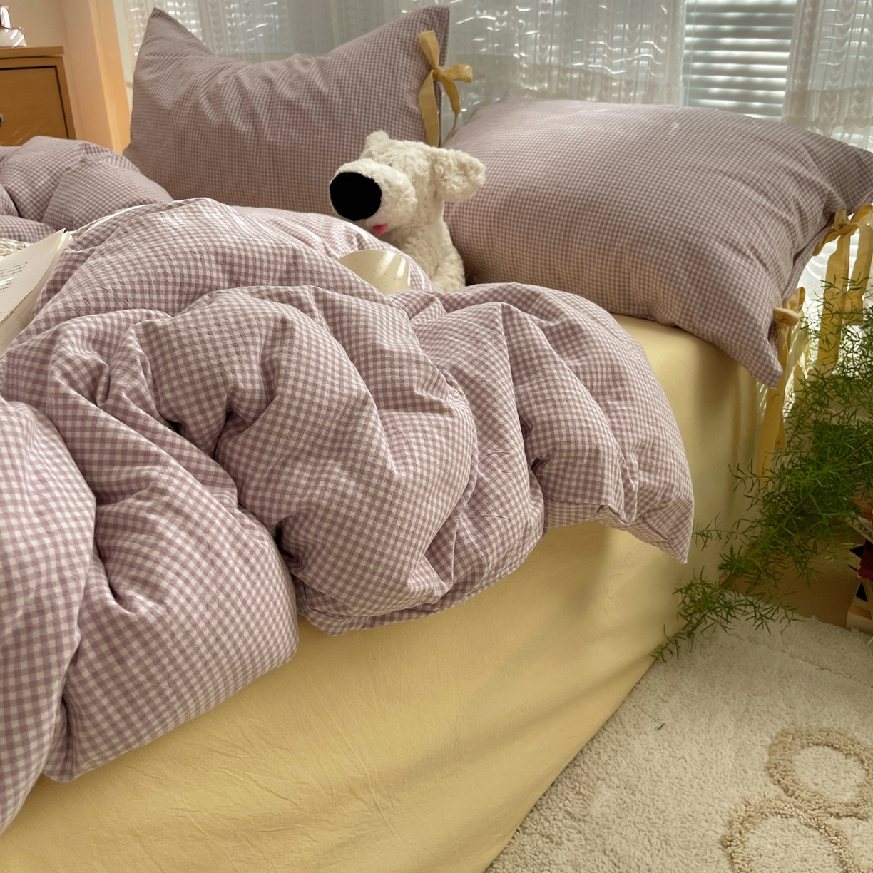 91家纺网 家纺一手货源 找家纺 繁花家居 2025新款超软少女手札系列学生季三件套四件套 少女-紫格+奶油黄