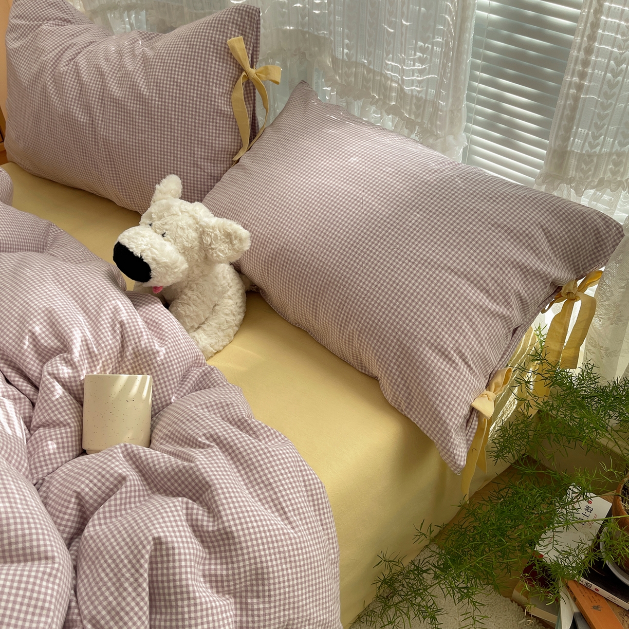 91家纺网 家纺一手货源 找家纺 繁花家居 2025新款超软少女手札系列学生季三件套四件套 少女-紫格+奶油黄