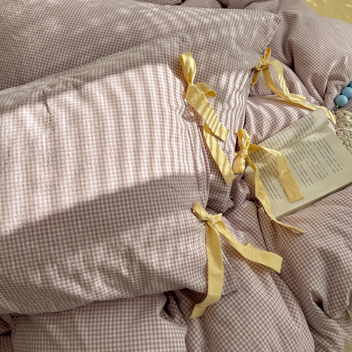 91家纺网 家纺一手货源 找家纺 繁花家居 2025新款超软少女手札系列学生季三件套四件套 少女-紫格+奶油黄