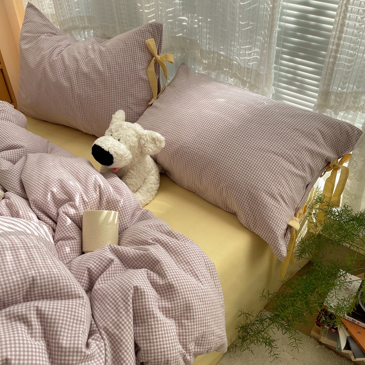 91家纺网 家纺一手货源 找家纺 繁花家居 2025新款超软少女手札系列学生季三件套四件套 少女-紫格+奶油黄