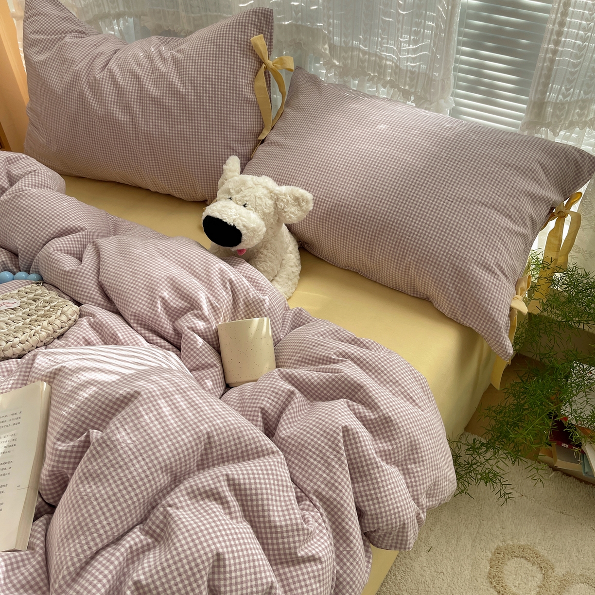 91家纺网 家纺一手货源 找家纺 繁花家居 2025新款超软少女手札系列学生季三件套四件套 少女-紫格+奶油黄