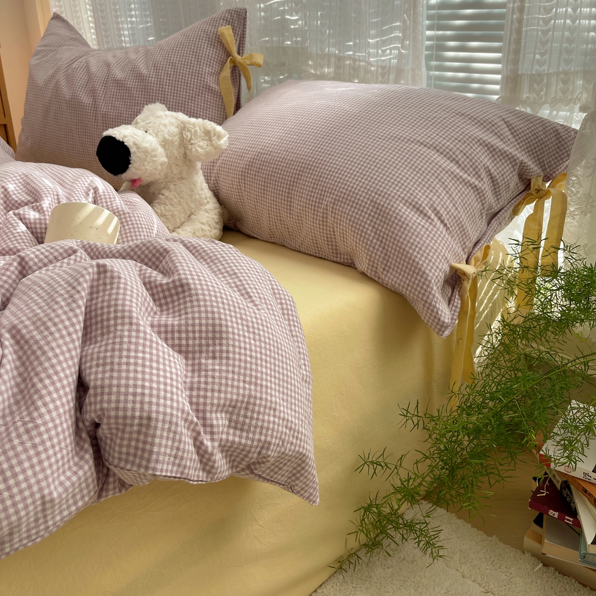 91家纺网 家纺一手货源 找家纺 繁花家居 2025新款超软少女手札系列学生季三件套四件套 少女-紫格+奶油黄