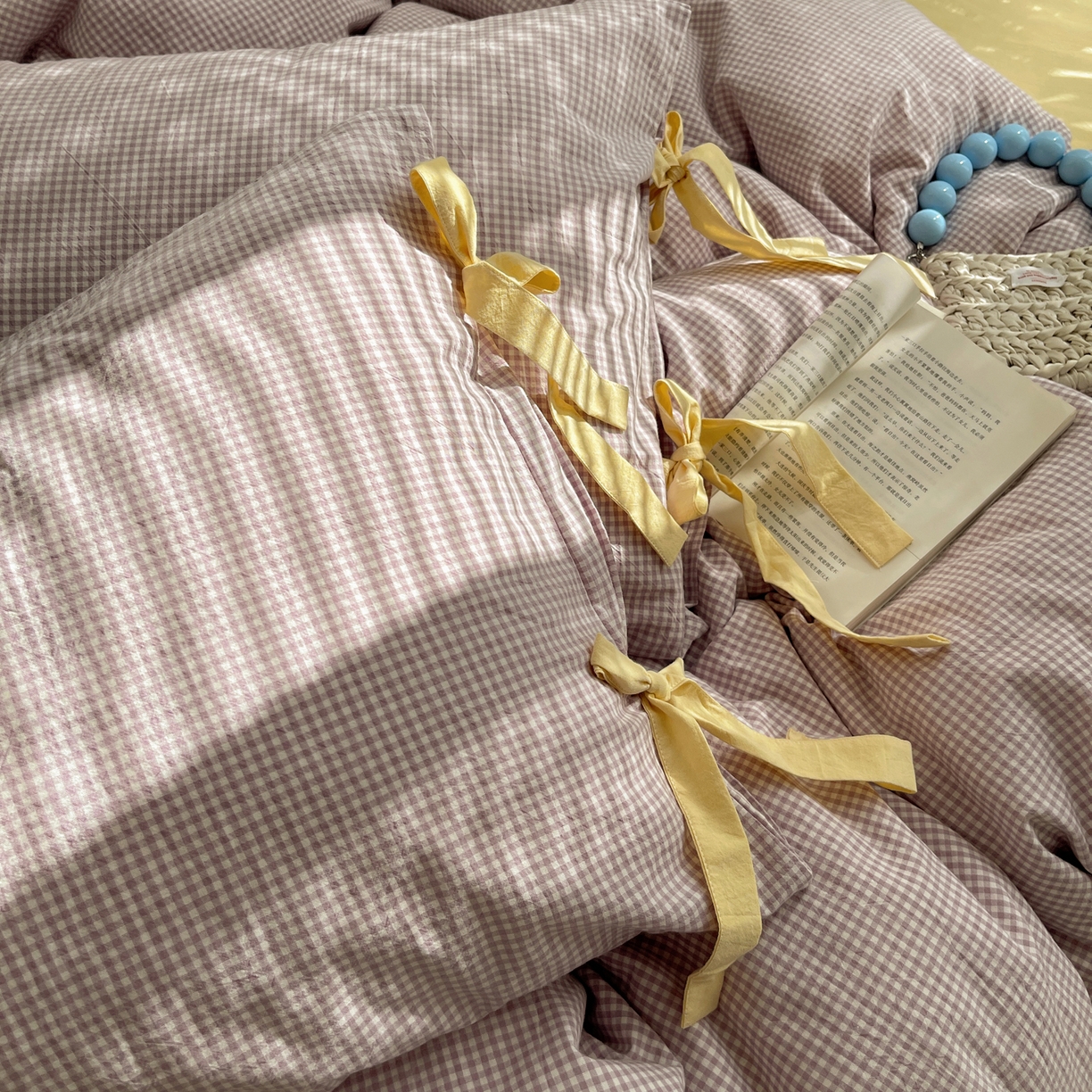 91家纺网 家纺一手货源 找家纺 繁花家居 2025新款超软少女手札系列学生季三件套四件套 少女-紫格+奶油黄