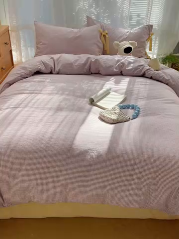 91家纺网 家纺一手货源 找家纺 繁花家居 2025新款超软少女手札系列学生季三件套四件套 少女-紫格+奶油黄