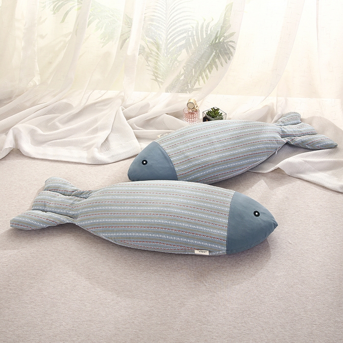 91家纺网 家纺一手货源 找家纺 明星枕业 2025新款全棉纯棉水洗棉年年有鱼荞麦壳枕头 枕头枕芯 年年有鱼-蓝色 30x60+-2cm/只