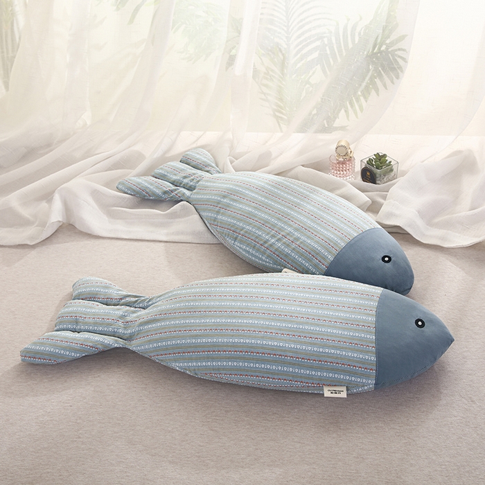 91家纺网 家纺一手货源 找家纺 明星枕业 2025新款全棉纯棉水洗棉年年有鱼荞麦壳枕头 枕头枕芯 年年有鱼-蓝色 30x60+-2cm/只