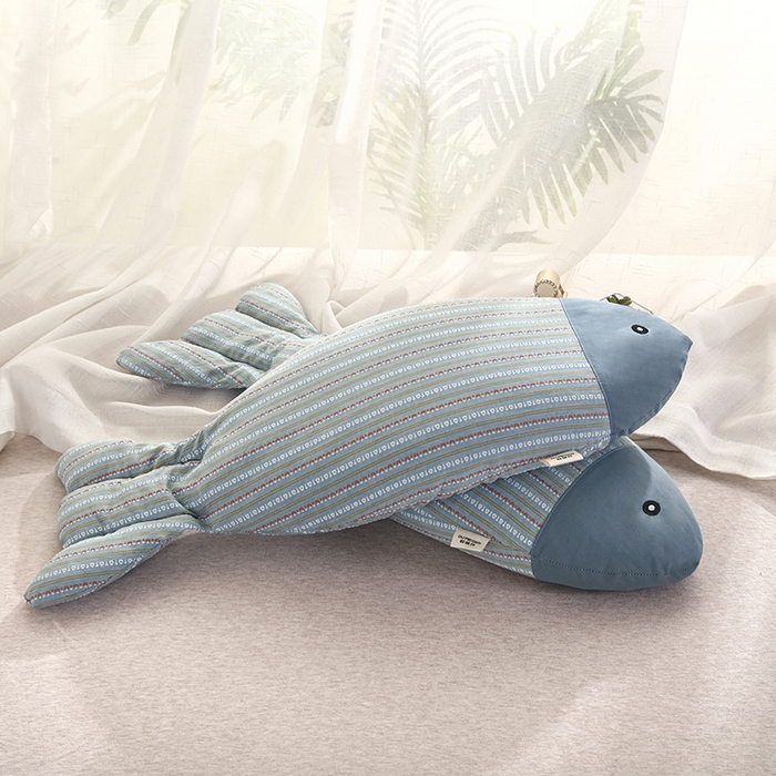 91家纺网 家纺一手货源 找家纺 明星枕业 2025新款全棉纯棉水洗棉年年有鱼荞麦壳枕头 枕头枕芯 年年有鱼-蓝色 30x60+-2cm/只
