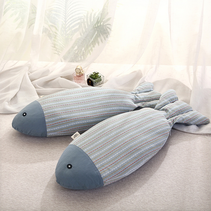 91家纺网 家纺一手货源 找家纺 明星枕业 2025新款全棉纯棉水洗棉年年有鱼荞麦壳枕头 枕头枕芯 年年有鱼-蓝色 30x60+-2cm/只