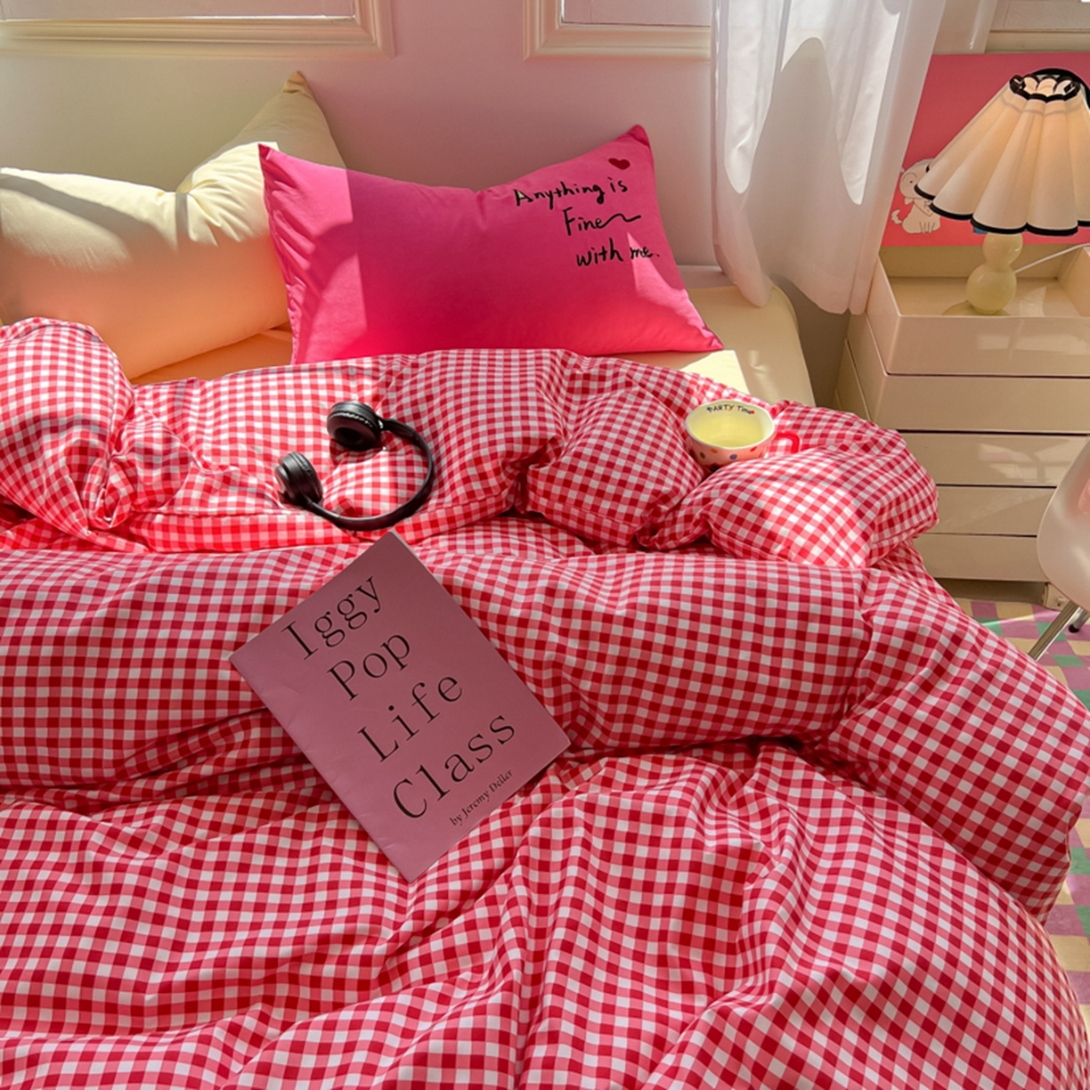 91家纺网 家纺一手货源 找家纺 （总）子钦家纺 2025新款云朵棉针织棉开学季混搭INS风学生宿舍床单床笠四件套-小清新