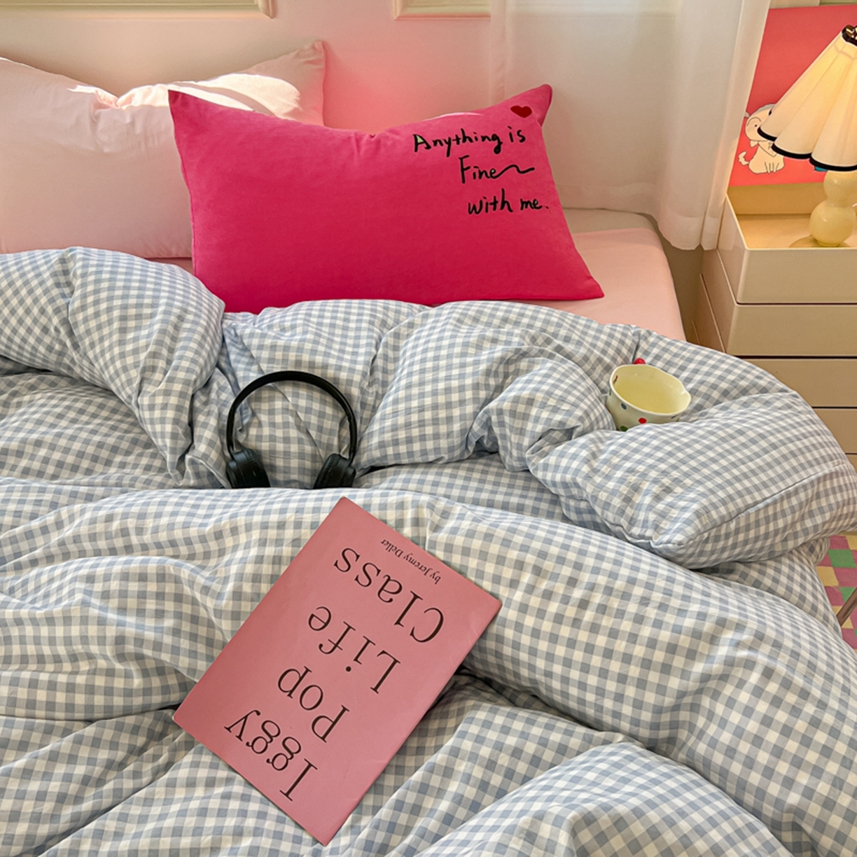 91家纺网 家纺一手货源 找家纺 （总）子钦家纺 2025新款云朵棉针织棉开学季混搭INS风学生宿舍床单床笠四件套-小清新