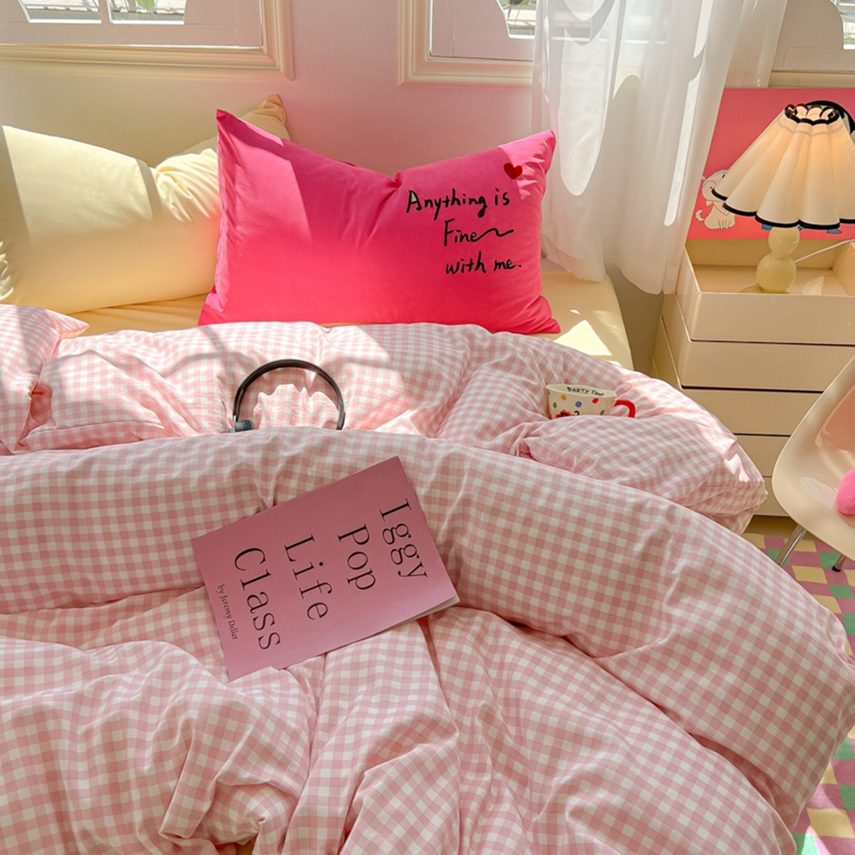 91家纺网 家纺一手货源 找家纺 （总）子钦家纺 2025新款云朵棉针织棉开学季混搭INS风学生宿舍床单床笠四件套-小清新