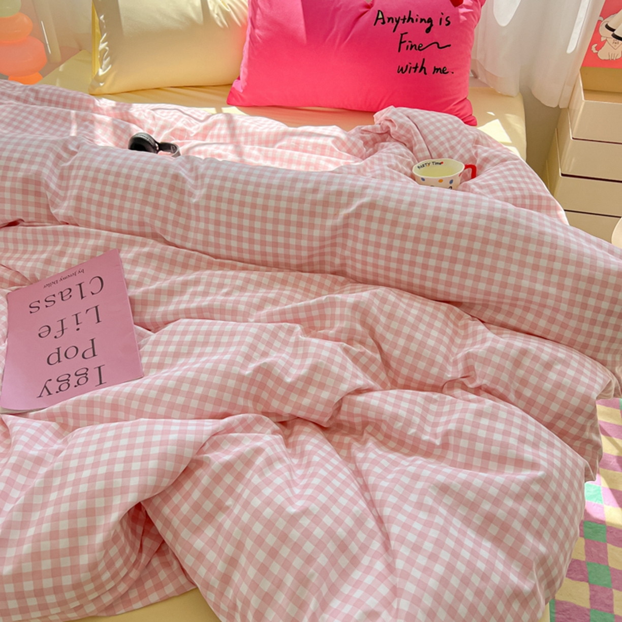 91家纺网 家纺一手货源 找家纺 （总）子钦家纺 2025新款云朵棉针织棉开学季混搭INS风学生宿舍床单床笠四件套-小清新