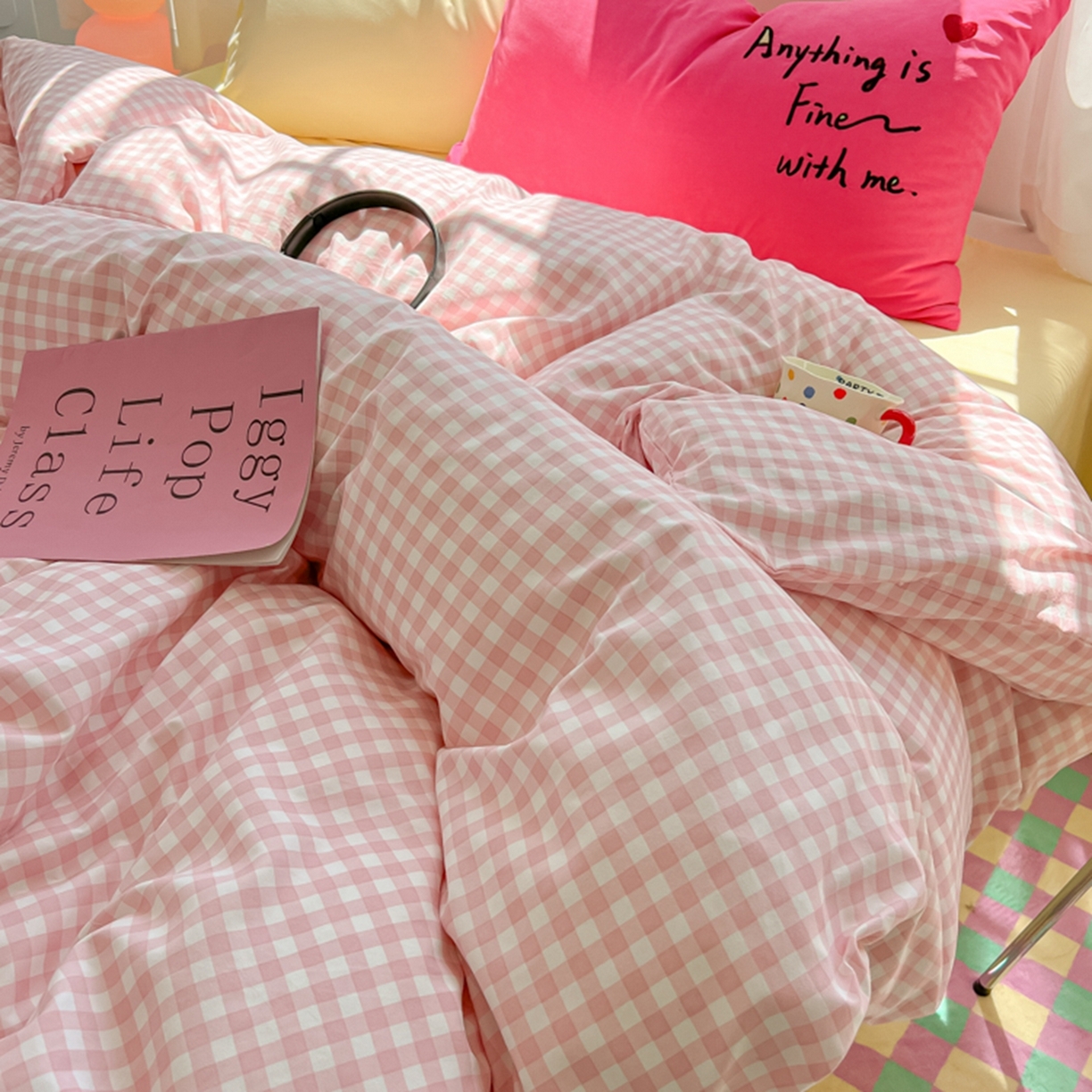 91家纺网 家纺一手货源 找家纺 （总）子钦家纺 2025新款云朵棉针织棉开学季混搭INS风学生宿舍床单床笠四件套-小清新