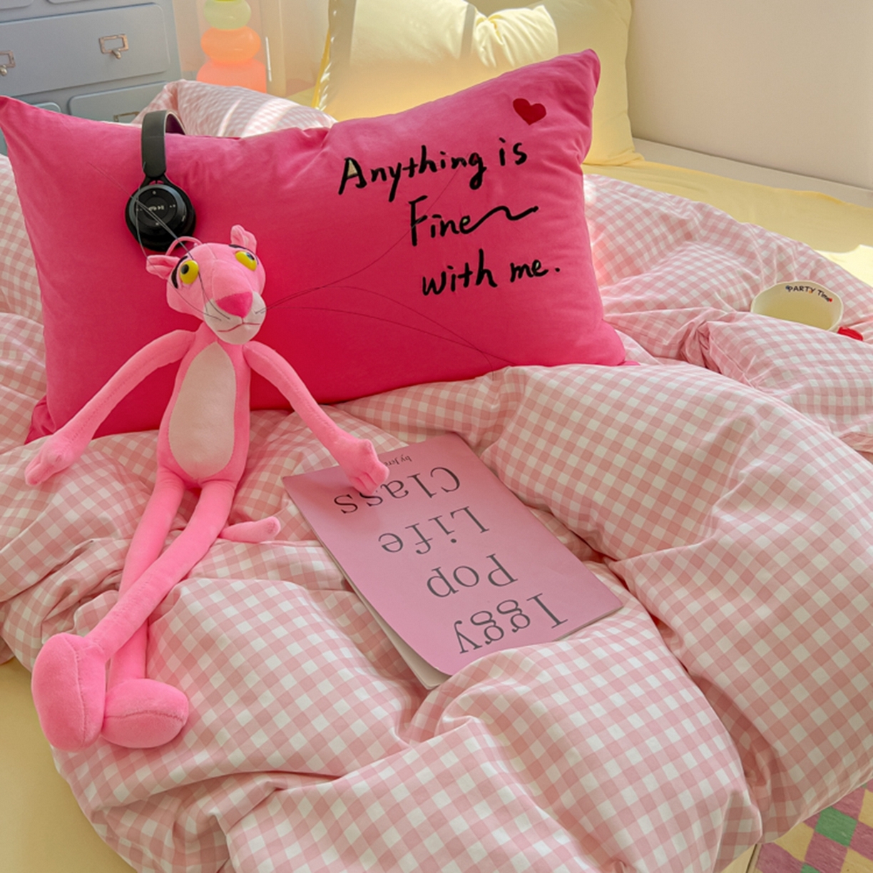 91家纺网 家纺一手货源 找家纺 （总）子钦家纺 2025新款云朵棉针织棉开学季混搭INS风学生宿舍床单床笠四件套-小清新